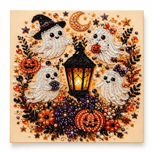 Boo Crew Ghosts color option – four ghosts with lantern and pumpkins
