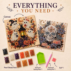 Halloween pearl art options with beads tray applicator and canvas, one design per kit