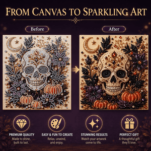 Jeweled skull pearl art design before and after adding pearl and gem details