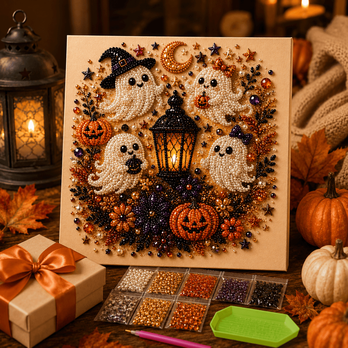 Boo Crew ghosts DIY pearl art with bead packets tray applicator and gift box