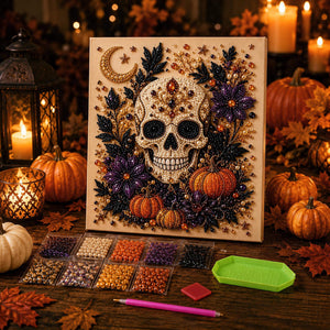 Jeweled skull pearl art with bead packets tray and applicator pen